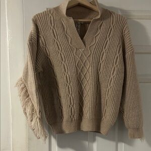 Sadie and Sage Cable Knit Sweater with Fringe | Anthropologie